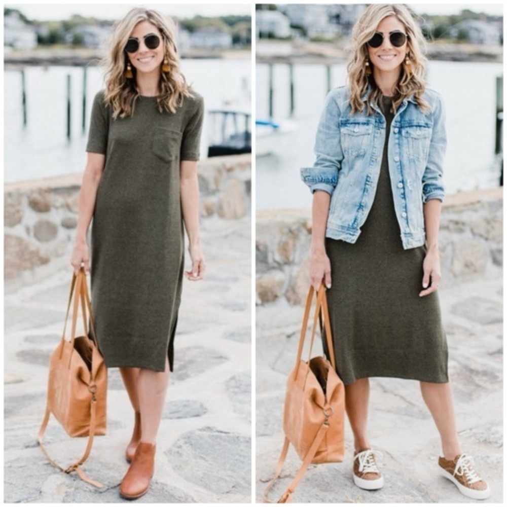 💋Madewell Forest Green Midi Dress size XXS